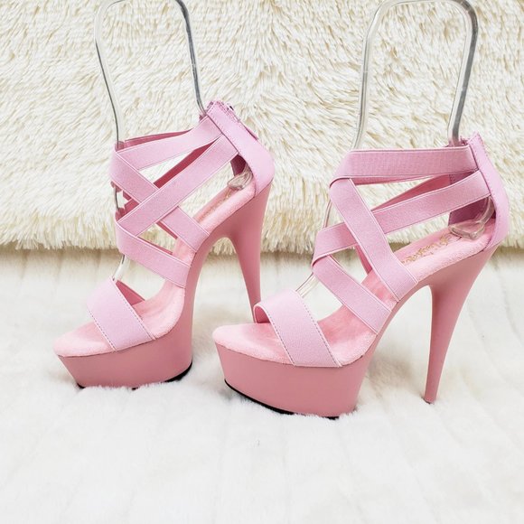 Baby Pink Elastic Strap Platform High Heel Shoes - Picture 13 of 13